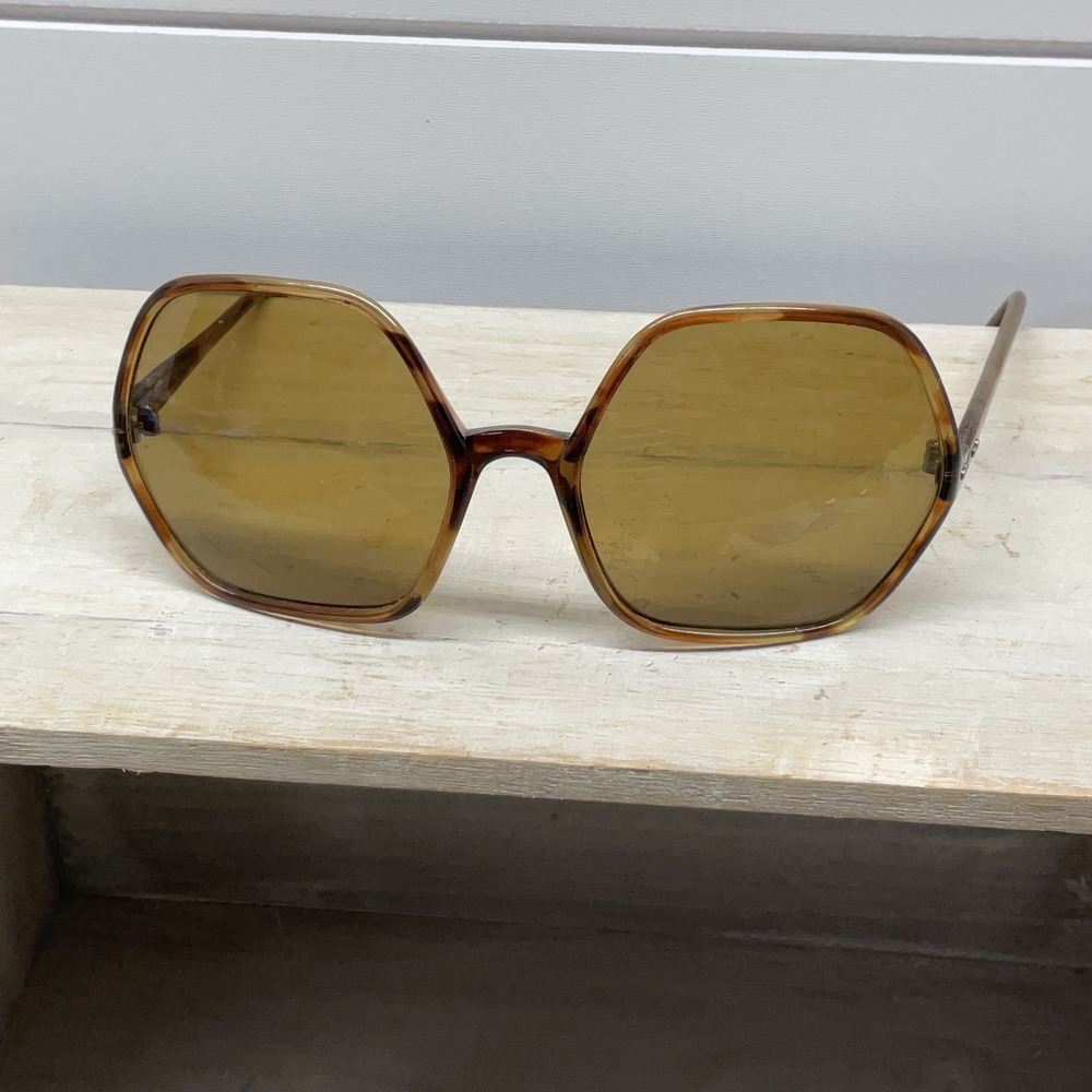 Vintage Made in France 8512 Oversized Tortoise Hexagon Sunglasses Amber Lens
